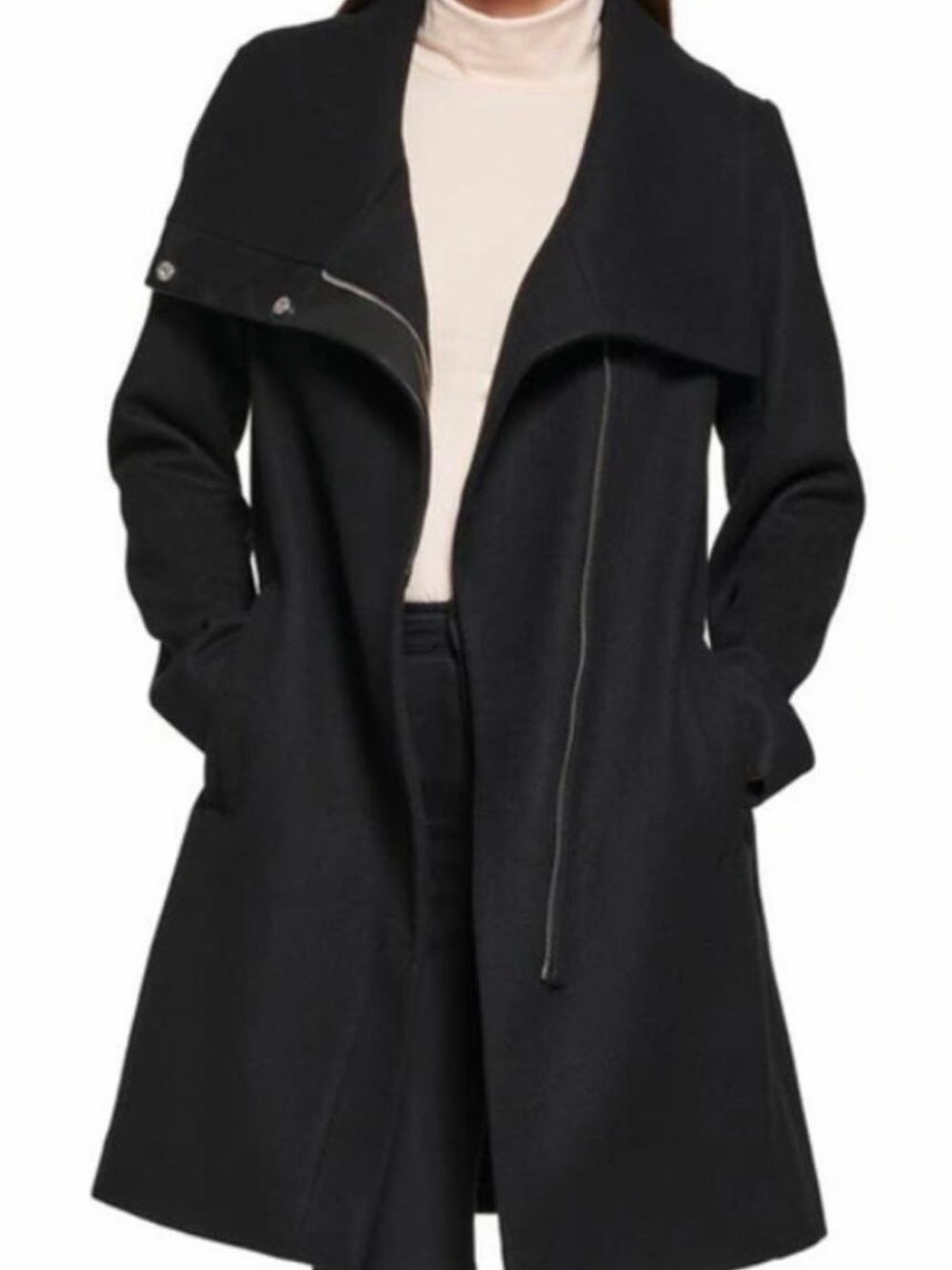 Kenneth Cole Black Wool Pea Coat - Sleek Tailored Back